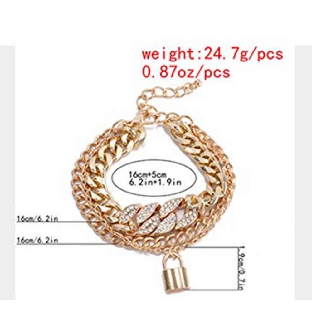 Layered Cuban Crystal Padlock Bracelet - Picture 2 of 3